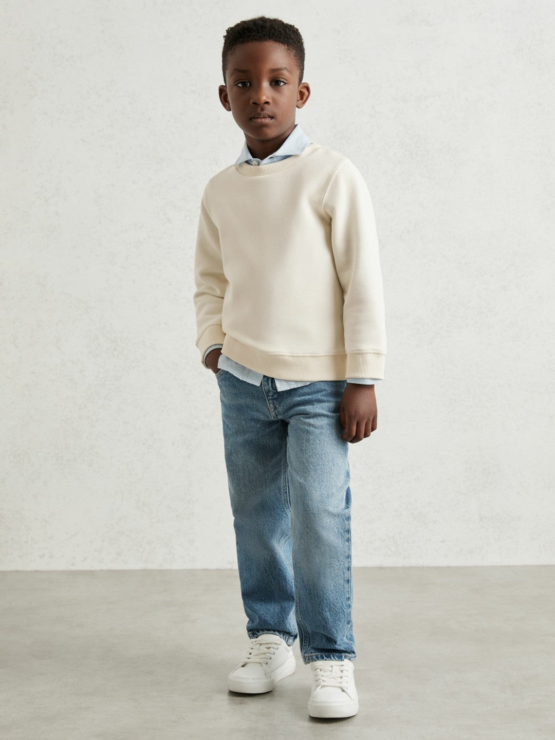 Reiss 3-9 yrs Cotton-Blend Textured Sweatshirt in Off White