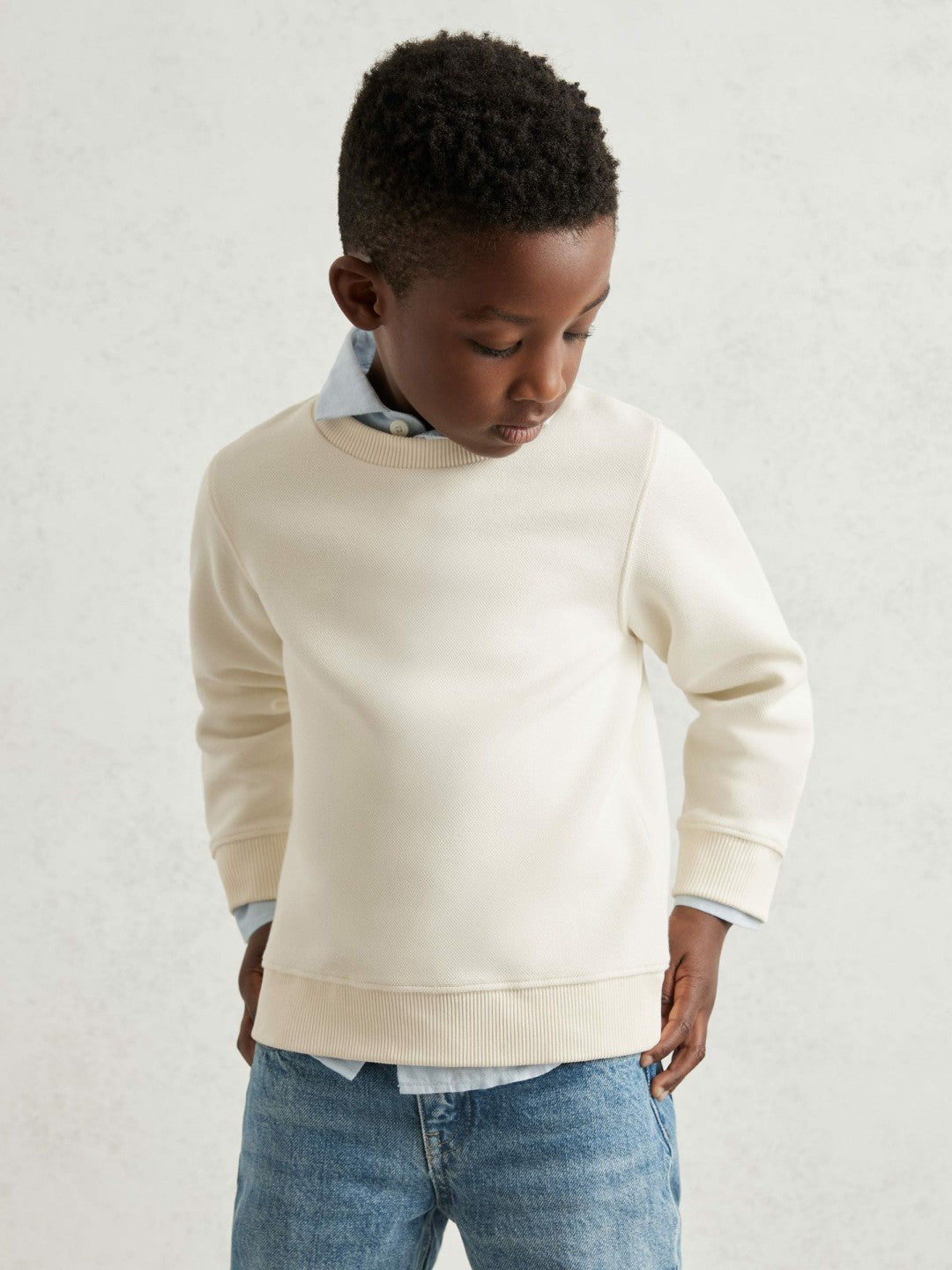 Reiss 3-9 yrs Cotton-Blend Textured Sweatshirt in Off White