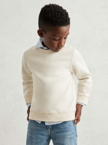 Reiss 9-13 yrs Cotton-Blend Textured Sweatshirt in Off White