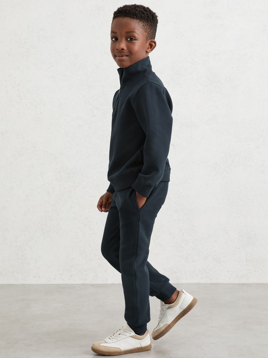 Reiss Cotton-Blend Textured Cuffed Joggers in Navy