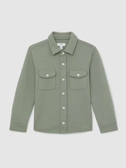 Reiss 13-14 yrs Waffle-Textured Twin-Pocket Overshirt in Sage