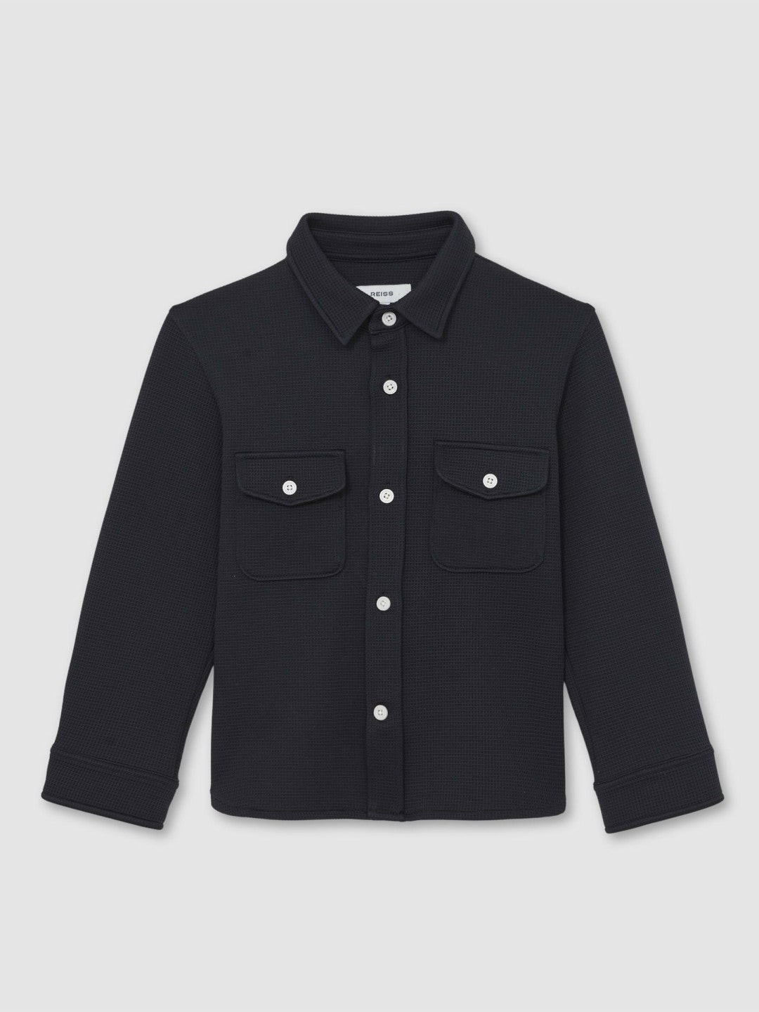 Reiss 13-14 yrs Waffle-Textured Twin-Pocket Overshirt in Navy