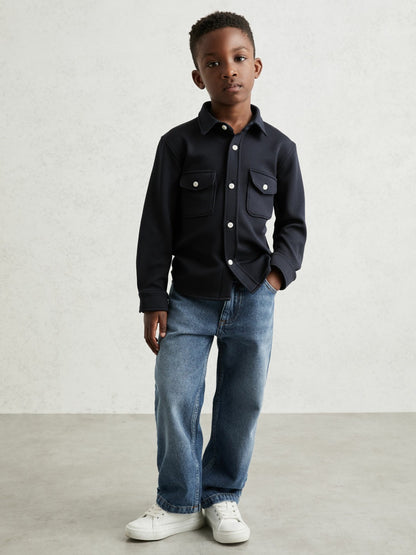 Reiss 13-14 yrs Waffle-Textured Twin-Pocket Overshirt in Navy