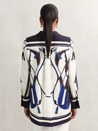 Reiss Scarf Print Colourblock Shirt in Navy