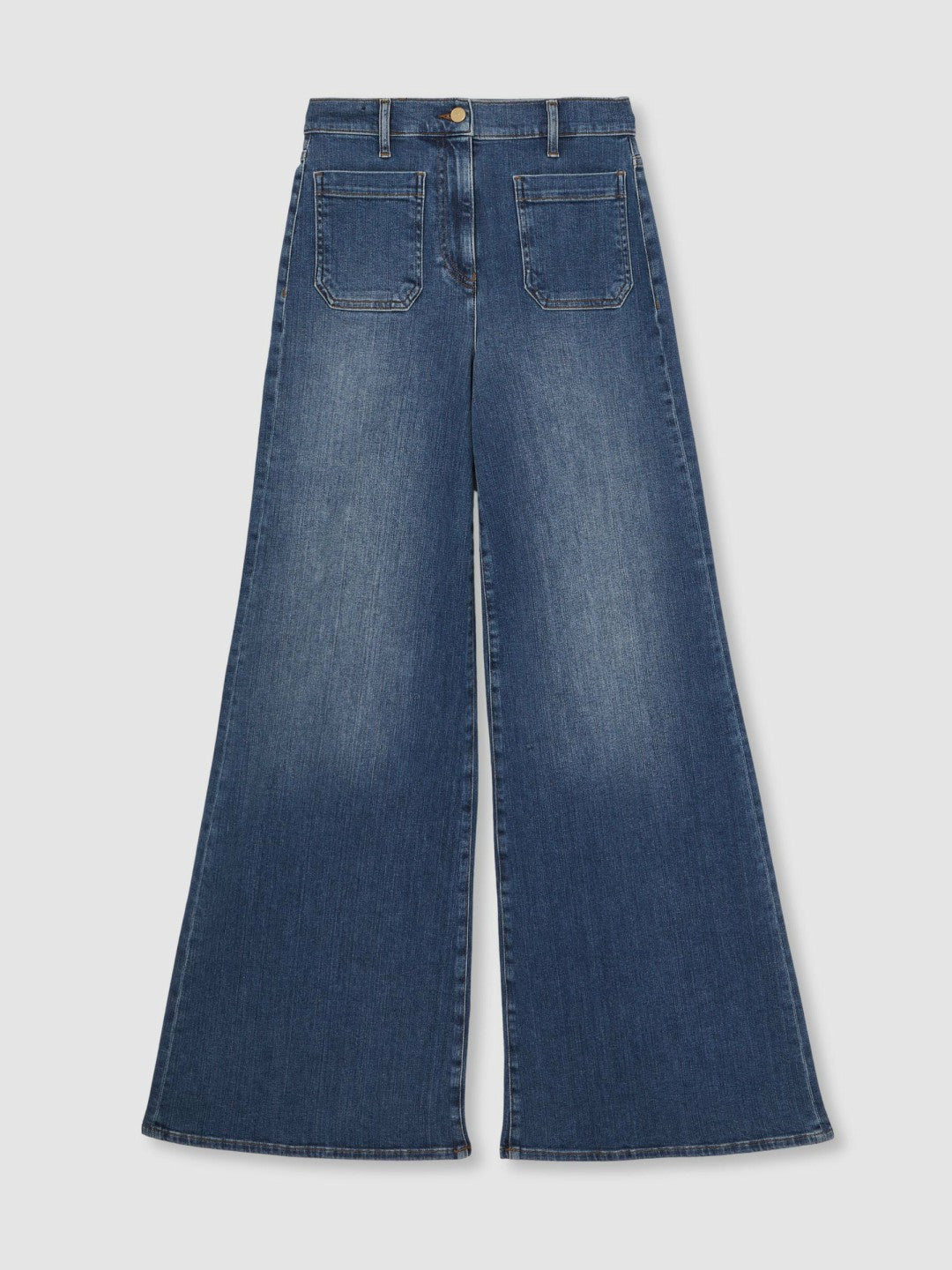Reiss Petite Patch Pocket Wide Leg Jeans in Mid Blue