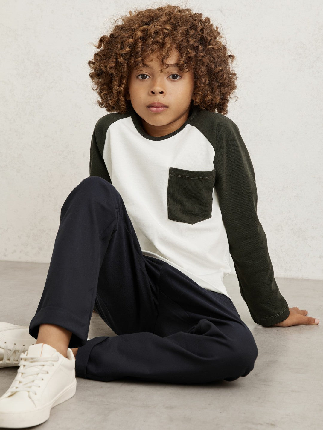 Reiss 3-9 yrs Cotton Colour-Block Long-Sleeve T-Shirt in Green