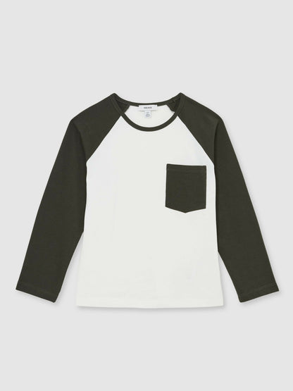 Reiss 3-9 yrs Cotton Colour-Block Long-Sleeve T-Shirt in Green