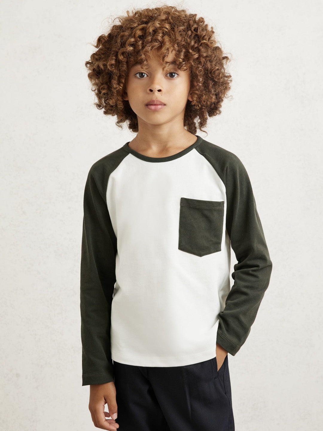 Reiss 3-9 yrs Cotton Colour-Block Long-Sleeve T-Shirt in Green