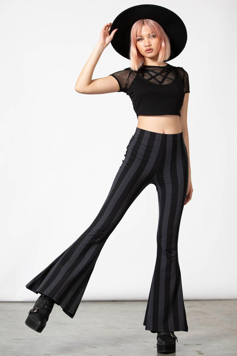 Women Flares | Killstar Inferno Room Flares [GREY STRIPE]