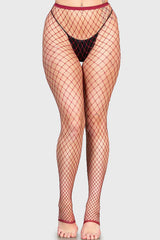 Women Leggings | Killstar All Caught Up Fishnet Leggings [BURGUNDY]