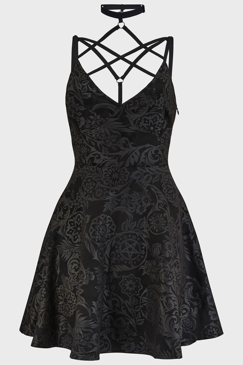 Women Mini | Killstar Magica Skater Dress [BLACK LILY]