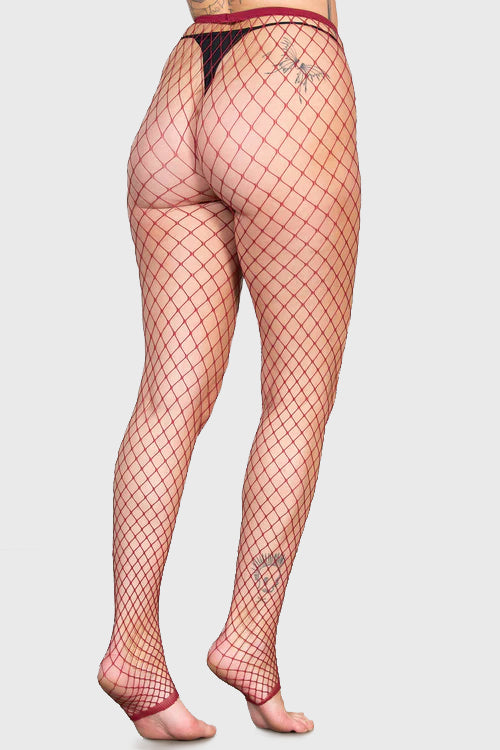 Women Socks &amp; Tights | Killstar All Caught Up Fishnet Leggings [BURGUNDY]