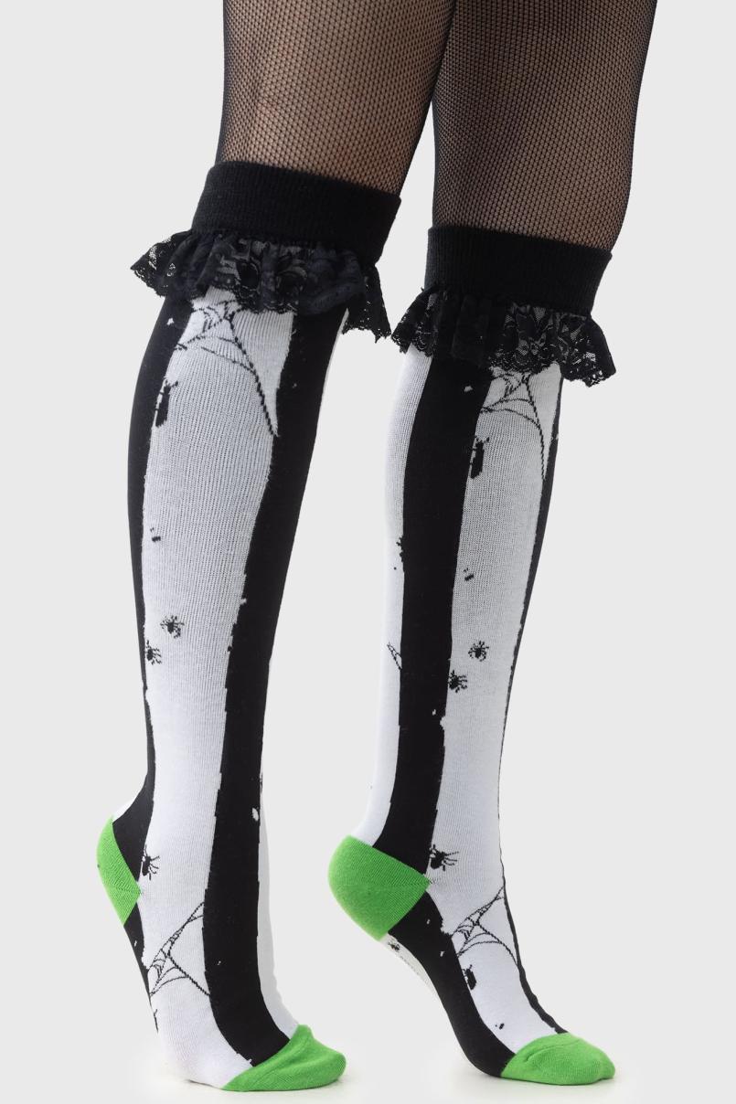 Women Socks &amp; Tights | Killstar Distressed Stripe Knee High Socks