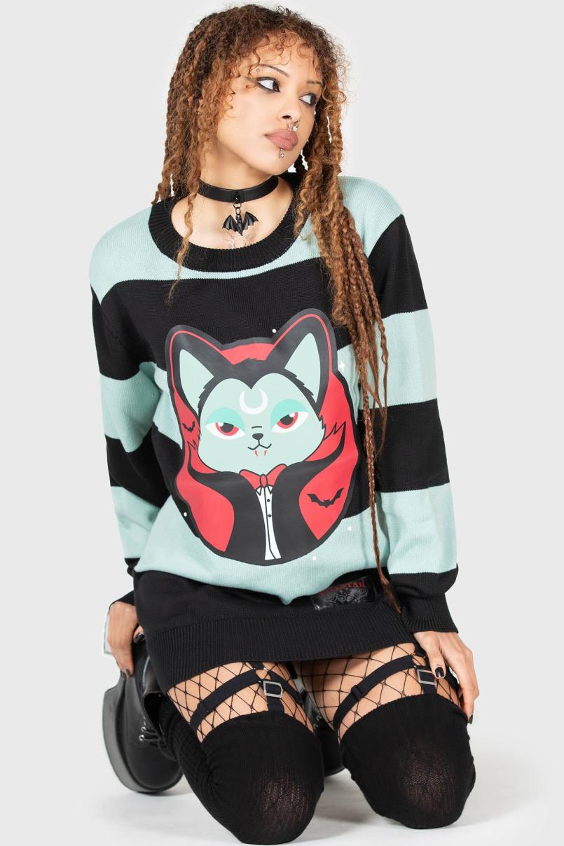 Women Sweaters | Killstar Vampurr Stripe Sweater [MINT]