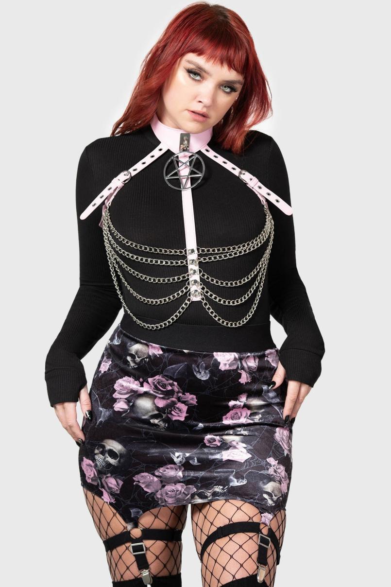 Women Velvet | Killstar Cassandra Velvet Mini Skirt [BLACK/PINK]