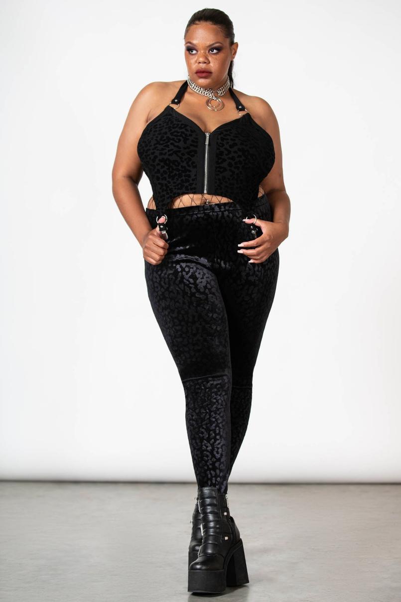 Women Velvet | Killstar Caturday Leggings [B]