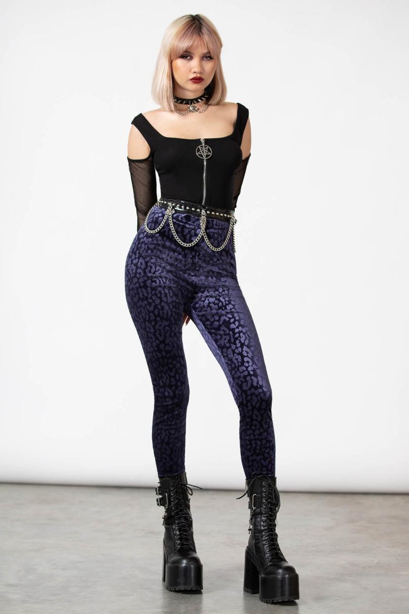 Women Velvet | Killstar Caturday Leggings [PLUM]