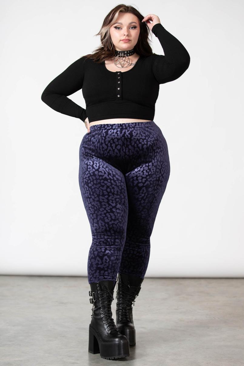 Women Velvet | Killstar Caturday Leggings [PLUM]
