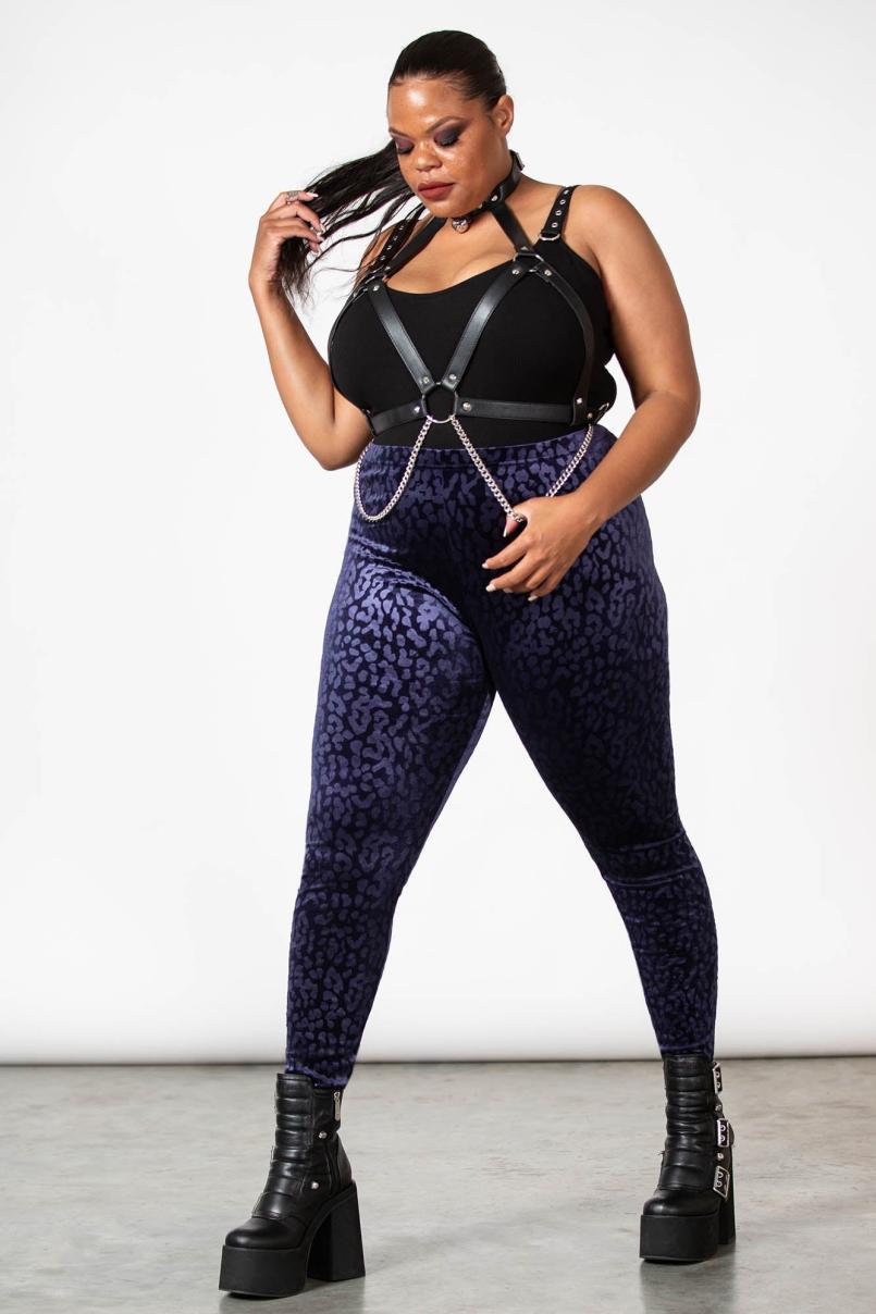 Women Velvet | Killstar Caturday Leggings [PLUM]