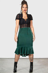Women Velvet | Killstar Drusilla Midi Skirt [GREEN]