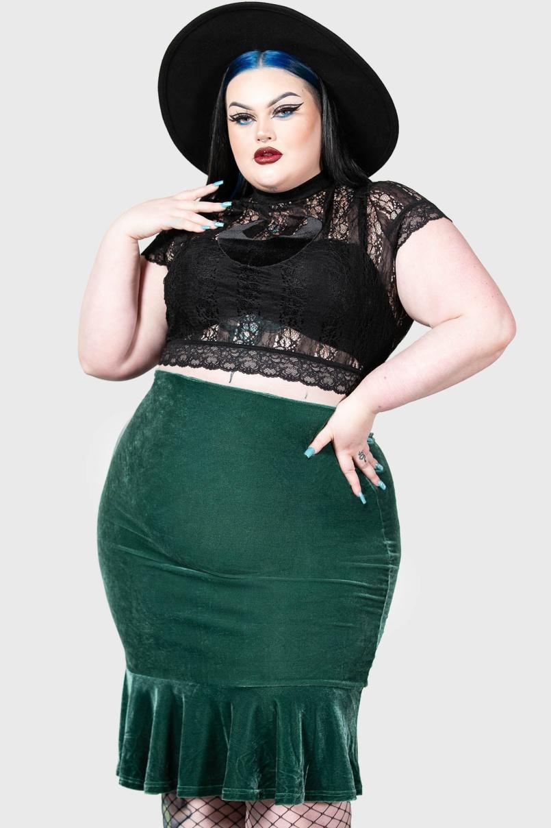 Women Velvet | Killstar Drusilla Midi Skirt [GREEN]