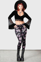 Women Velvet | Killstar Hematite Leggings [BLACK/PINK]