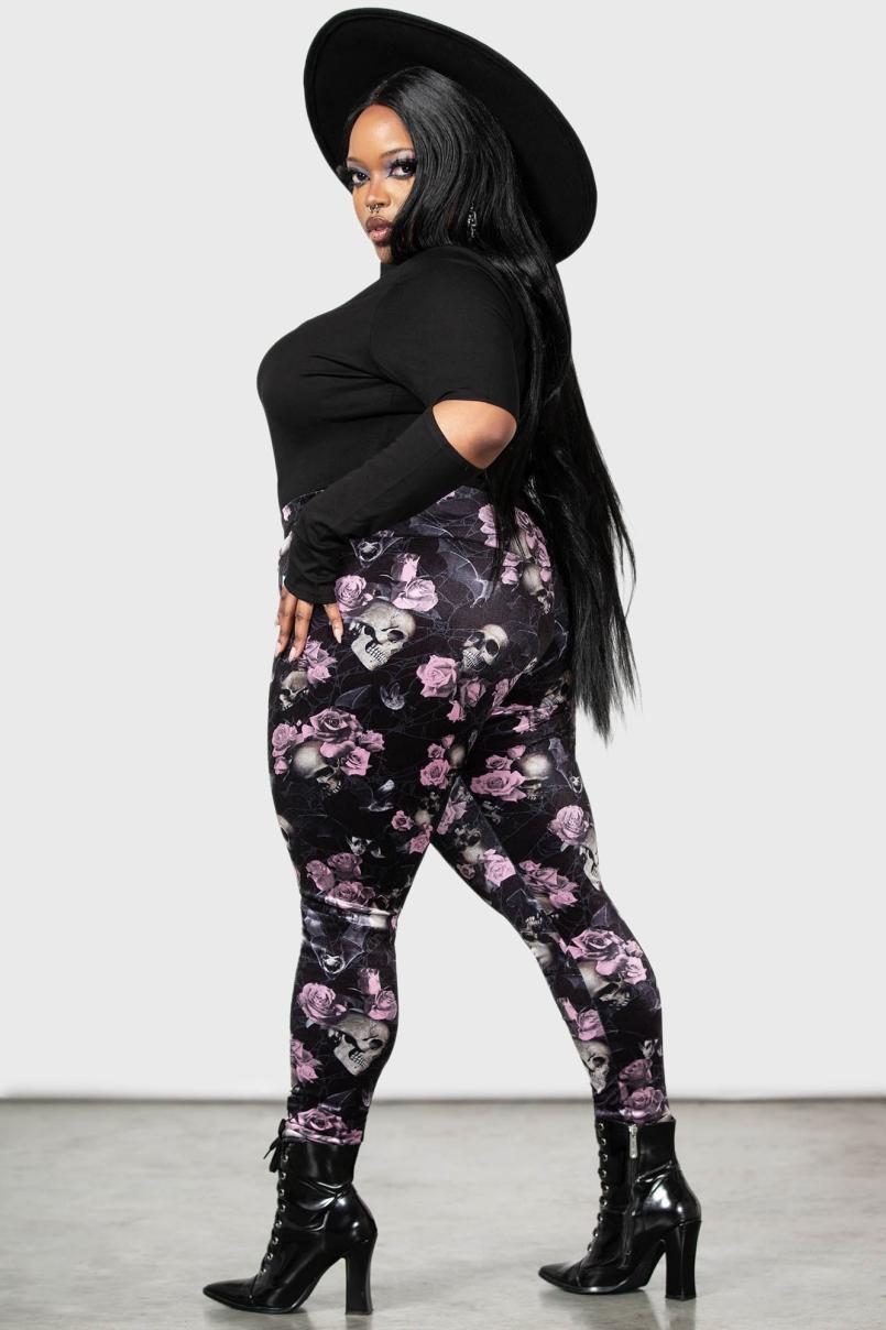 Women Velvet | Killstar Hematite Leggings [BLACK/PINK]
