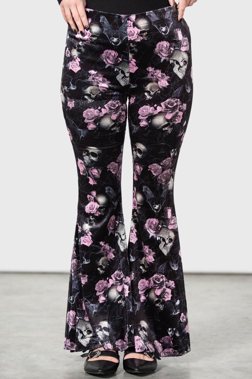 Women Velvet | Killstar Moondance Bell Bottoms [BLACK/PINK]