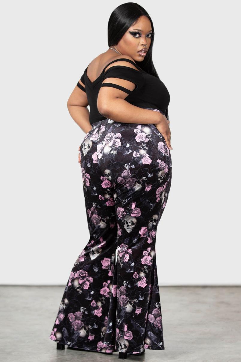 Women Velvet | Killstar Moondance Bell Bottoms [BLACK/PINK]
