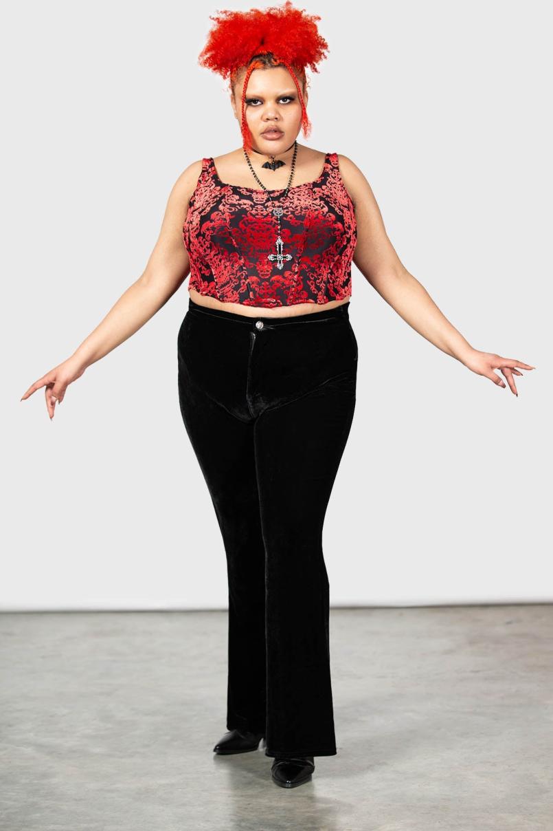 Women Velvet | Killstar Thena's Thistle Velvet Bootcut Trousers